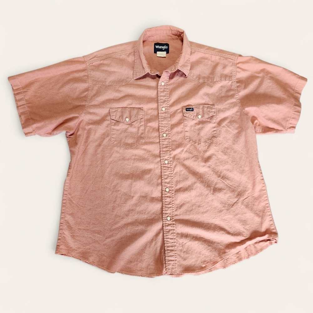 Wrangler‎ vintage pearl snap shirt light red short sleeve XL/XXL western